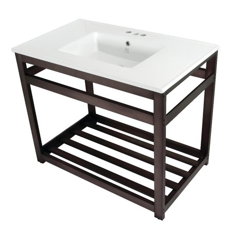 FAUCETURE VWP3722W4A5 37-Inch Ceramic Console Sink (4-Inch, 3-Hole), White/Oil Rubbed Bronze VWP3722W4A5